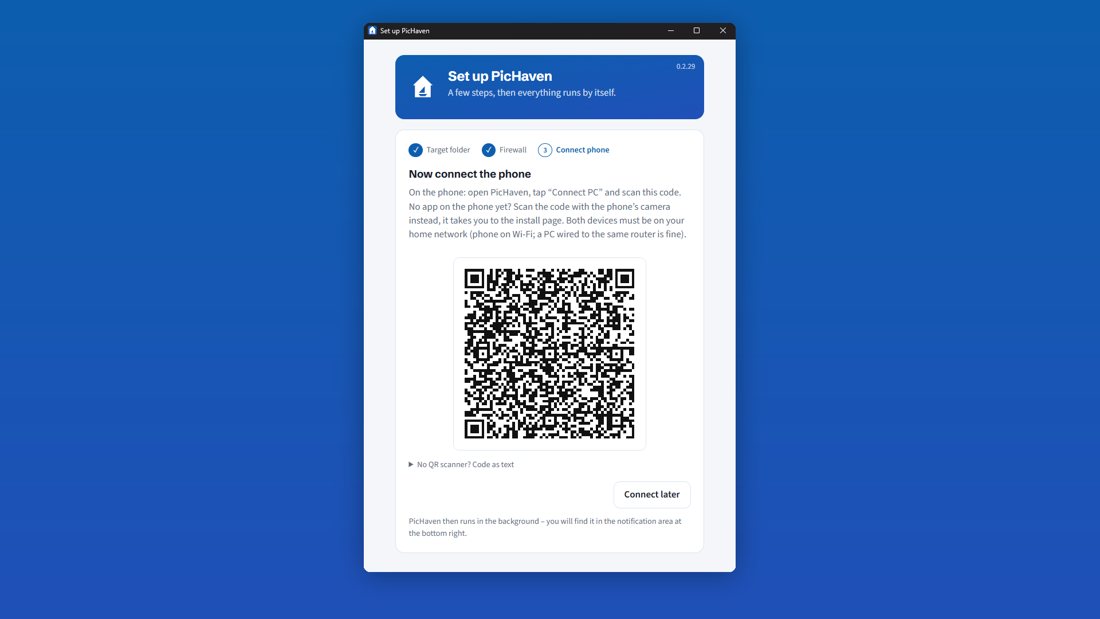 PC: QR code to connect the phone